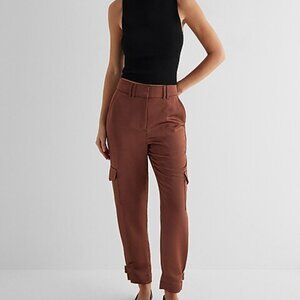 NWT Express Super High Waisted Satin Cargo Ankle Pant Size 14L Rust